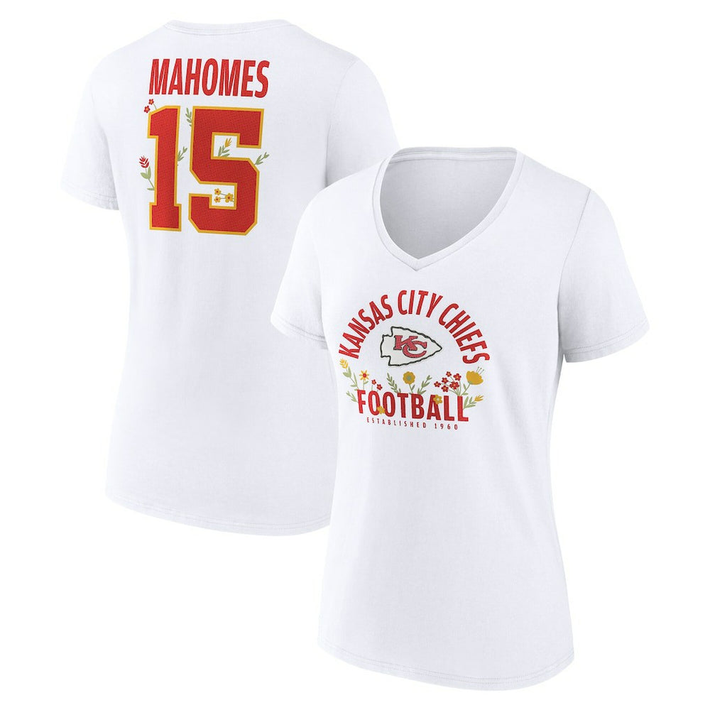 Patrick Mahomes Kansas City Chiefs Women's Floral Name & Number V-Neck T-Shirt - White online