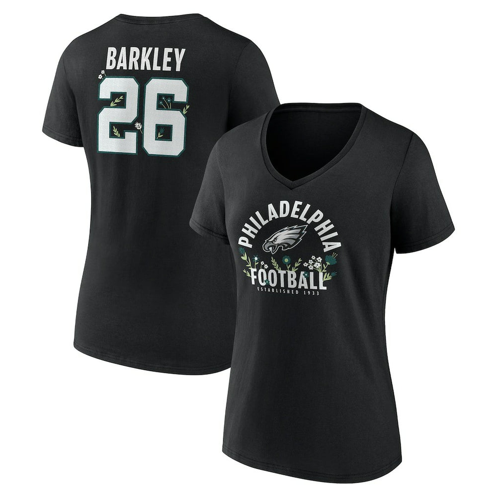 Saquon Barkley Philadelphia Eagles Women's Floral Name & Number V-Neck T-Shirt - Black cheap