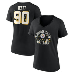 T.J. Watt Pittsburgh Steelers Women's Floral Name & Number V-Neck T-Shirt - Black discount