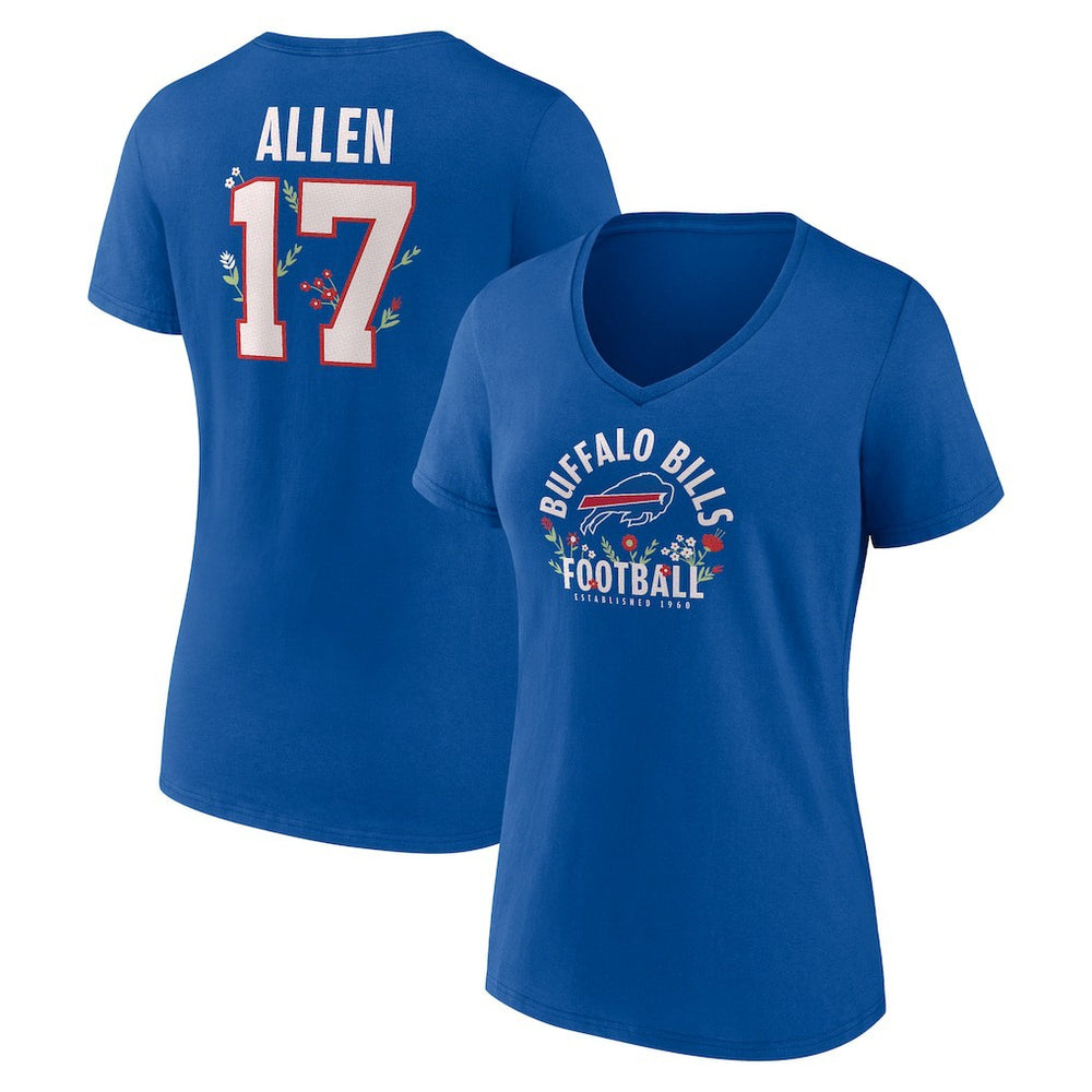 Josh Allen Buffalo Bills Women's Floral Name & Number V-Neck T-Shirt - Royal cheap
