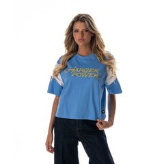 Los Angeles Chargers The Wild Collective Women's Charger Power Contrast Sleeve Insert T-Shirt - Powder Blue outlet