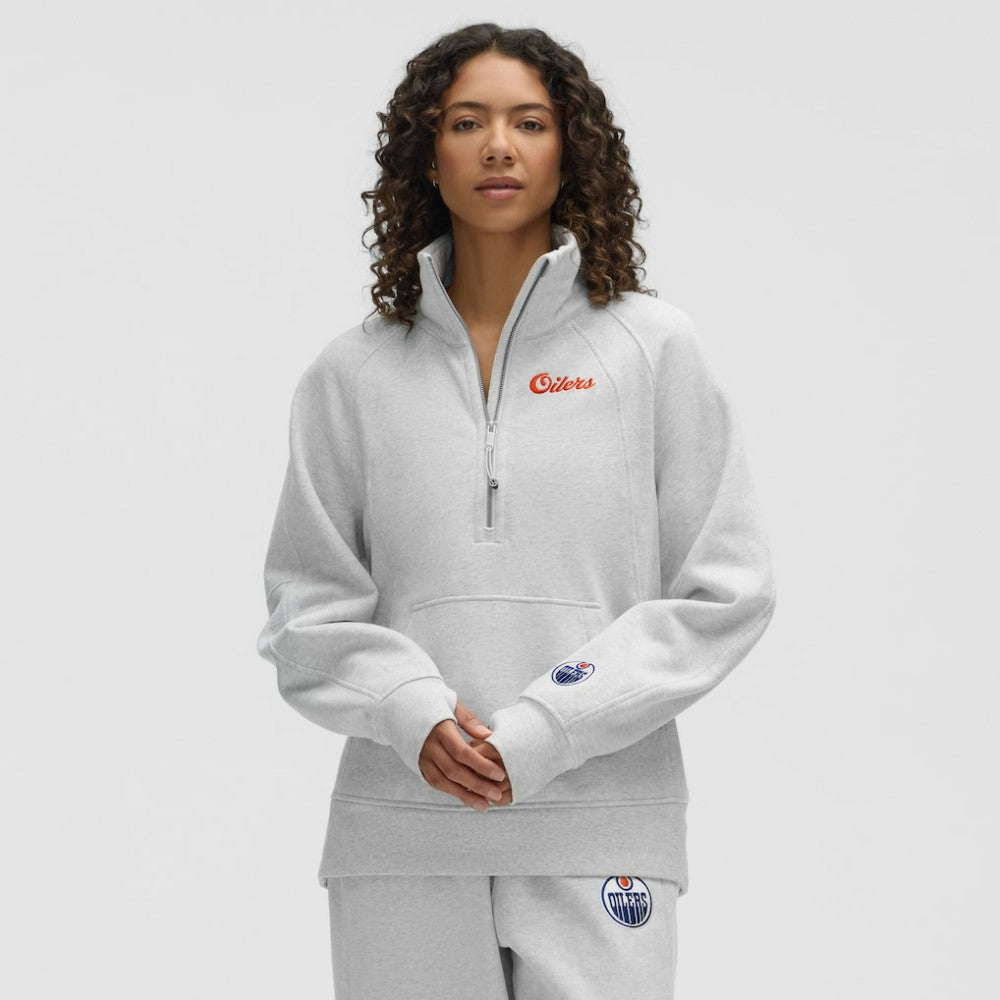 Edmonton Oilers lululemon Women's Long Scuba Oversized Half-Zip Funnel Neck Heathered Core Ultra Light Grey