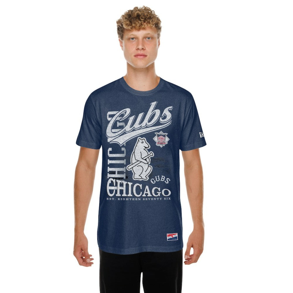 Chicago Cubs Oversized Throwback Distressed T-Shirt - Navy | New Era