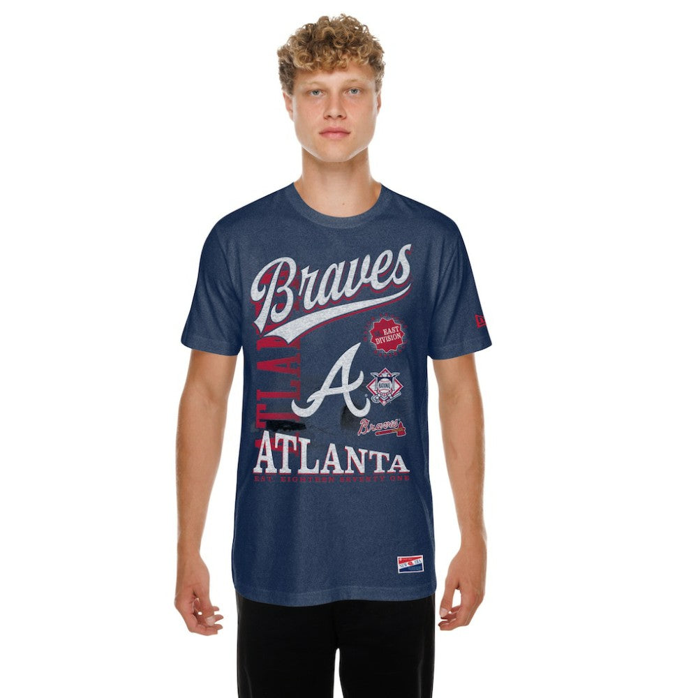 Atlanta Braves Oversized Throwback Distressed T-Shirt - Navy | New Era