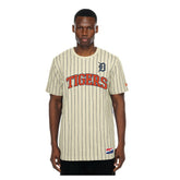 Detroit Tigers Throwback Meshback Pinstripe T-Shirt - Cream | New Era