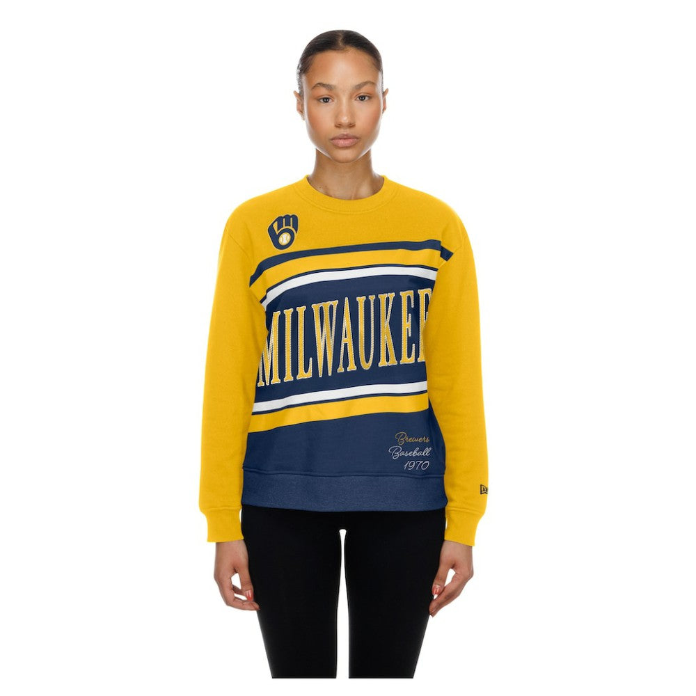 Milwaukee Brewers Women's Gameday Fleece Sweatshirt - Navy/Gold | New Era