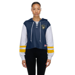 Milwaukee Brewers Women's Boxy Lace-Up Hoodie - Navy | New Era