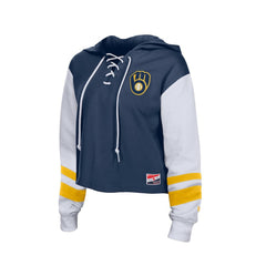 Milwaukee Brewers Women's Boxy Lace-Up Hoodie - Navy | New Era