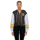 San Diego Padres Women's Boxy Lace-Up Hoodie - Brown | New Era