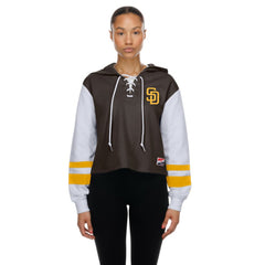 San Diego Padres Women's Boxy Lace-Up Hoodie - Brown | New Era