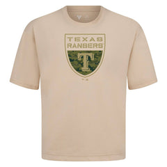 Texas Rangers Levelwear Oversized Luxe Signature Knit Buckler T-Shirt - Khaki