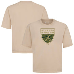 Atlanta Braves Levelwear Oversized Luxe Signature Knit Buckler T-Shirt - Khaki