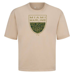 Miami Marlins Levelwear Oversized Luxe Signature Knit Buckler T-Shirt - Khaki