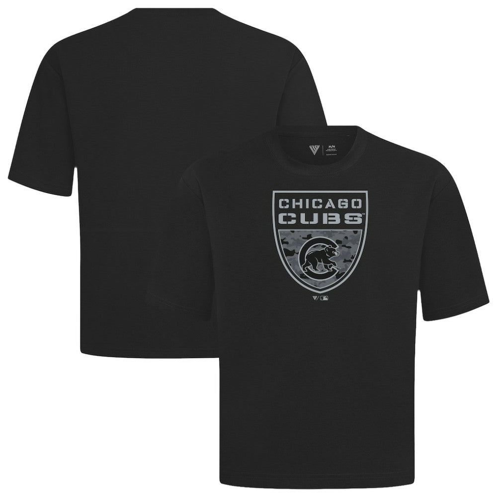 Chicago Cubs Levelwear Oversized Luxe Signature Knit Buckler T-Shirt - Black