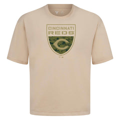 Cincinnati Reds Levelwear Oversized Luxe Signature Knit Buckler T-Shirt - Khaki