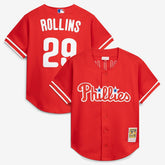 Jimmy Rollins Philadelphia Phillies Cooperstown Mesh Batting Practice Button-Up Jersey - Red | Mitchell & Ness