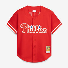 Jimmy Rollins Philadelphia Phillies Cooperstown Mesh Batting Practice Button-Up Jersey - Red | Mitchell & Ness