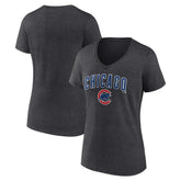 Chicago Cubs Women's Team Lockup V-Neck T-Shirt - Charcoal