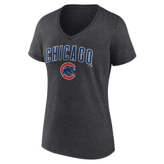Chicago Cubs Women's Team Lockup V-Neck T-Shirt - Charcoal