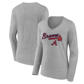 Atlanta Braves Women's Team Lockup Long Sleeve V-Neck T-Shirt - Gray