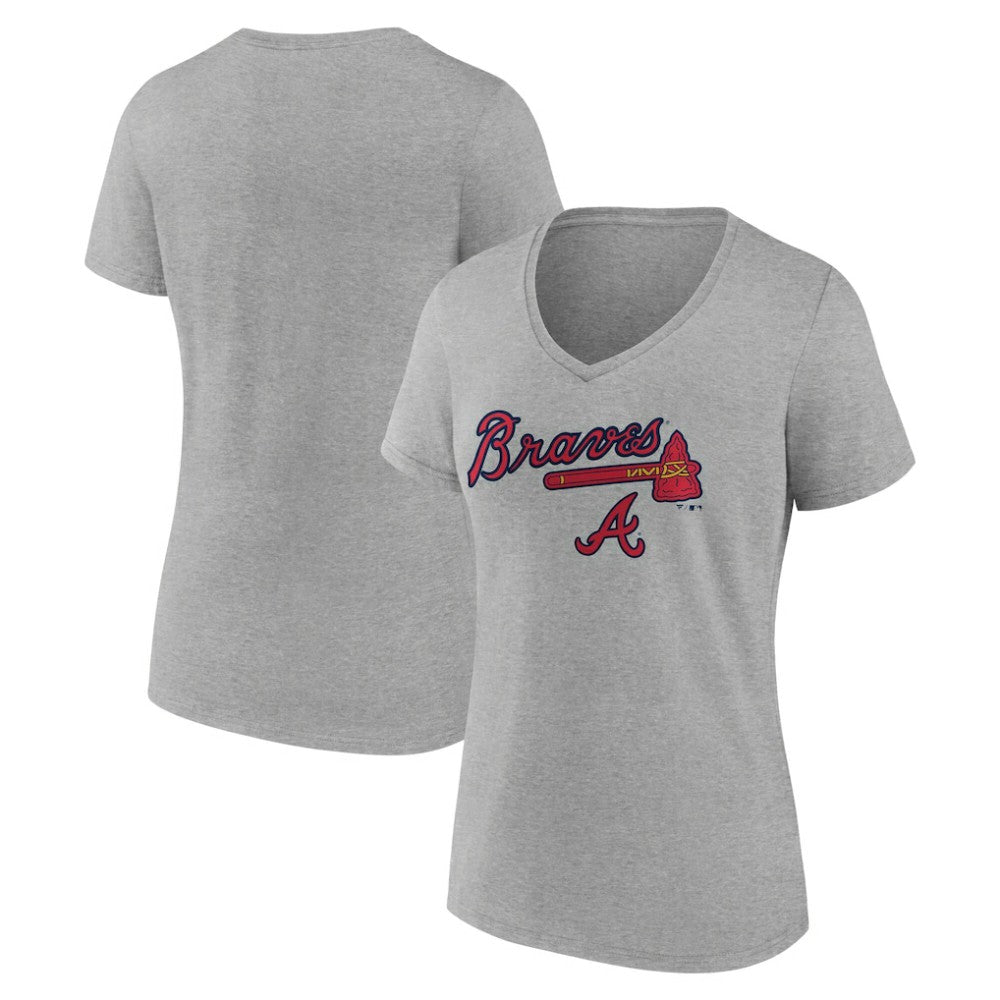 Atlanta Braves Women's Team Lockup V-Neck T-Shirt - Gray