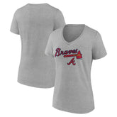 Atlanta Braves Women's Team Lockup V-Neck T-Shirt - Gray