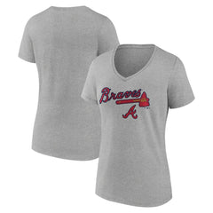 Atlanta Braves Women's Team Lockup V-Neck T-Shirt - Gray