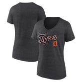 Detroit Tigers Women's Team Lockup V-Neck T-Shirt - Charcoal