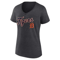 Detroit Tigers Women's Team Lockup V-Neck T-Shirt - Charcoal