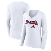 Atlanta Braves Women's Team Lockup Long Sleeve V-Neck T-Shirt - White