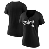 Los Angeles Dodgers Women's Team Lockup V-Neck T-Shirt - Black