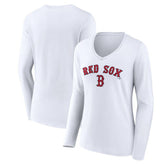 Boston Red Sox Women's Team Lockup Long Sleeve V-Neck T-Shirt - White