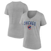 Chicago Cubs Women's Team Lockup V-Neck T-Shirt - Gray