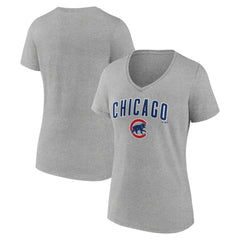 Chicago Cubs Women's Team Lockup V-Neck T-Shirt - Gray