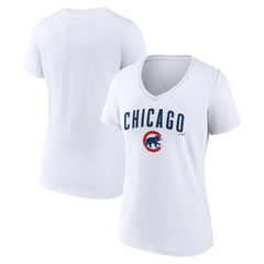 Chicago Cubs Women's Team Lockup V-Neck T-Shirt - White