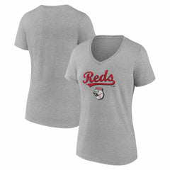 Cincinnati Reds Women's Team Lockup V-Neck T-Shirt - Gray
