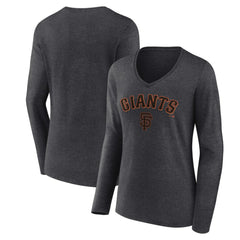 San Francisco Giants Women's Team Lockup Long Sleeve V-Neck T-Shirt - Charcoal