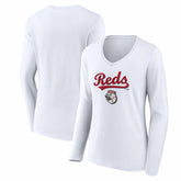 Cincinnati Reds Women's Team Lockup Long Sleeve V-Neck T-Shirt - White