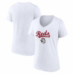 Cincinnati Reds Women's Team Lockup V-Neck T-Shirt - White