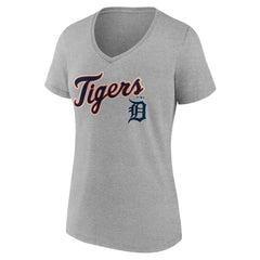 Detroit Tigers Women's Team Lockup V-Neck T-Shirt - Gray