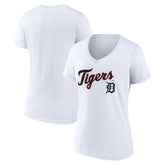 Detroit Tigers Women's Team Lockup V-Neck T-Shirt - White
