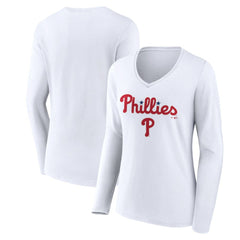 Philadelphia Phillies Women's Team Lockup Long Sleeve V-Neck T-Shirt - White