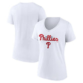 Philadelphia Phillies Women's Team Lockup V-Neck T-Shirt - White