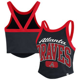 Atlanta Braves Women's Trendy Team Rally Sporty Cropped Racerback Tank Top - Black | 47 brand