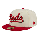 Cincinnati Reds Two-Tone Stitch 59FIFTY Fitted Hat - Cream | New Era
