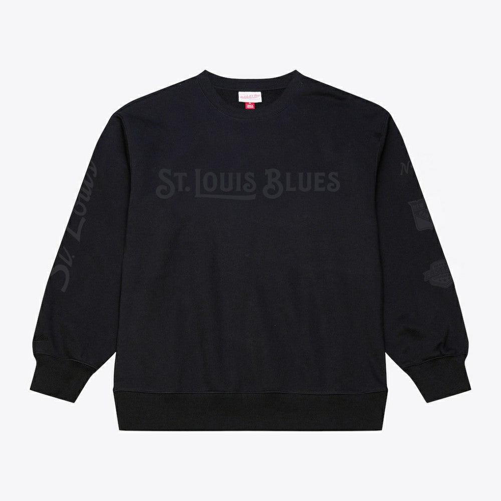 St. Louis Blues Mitchell & Ness Phantom Fleece Crew Neck Sweatshirt Black