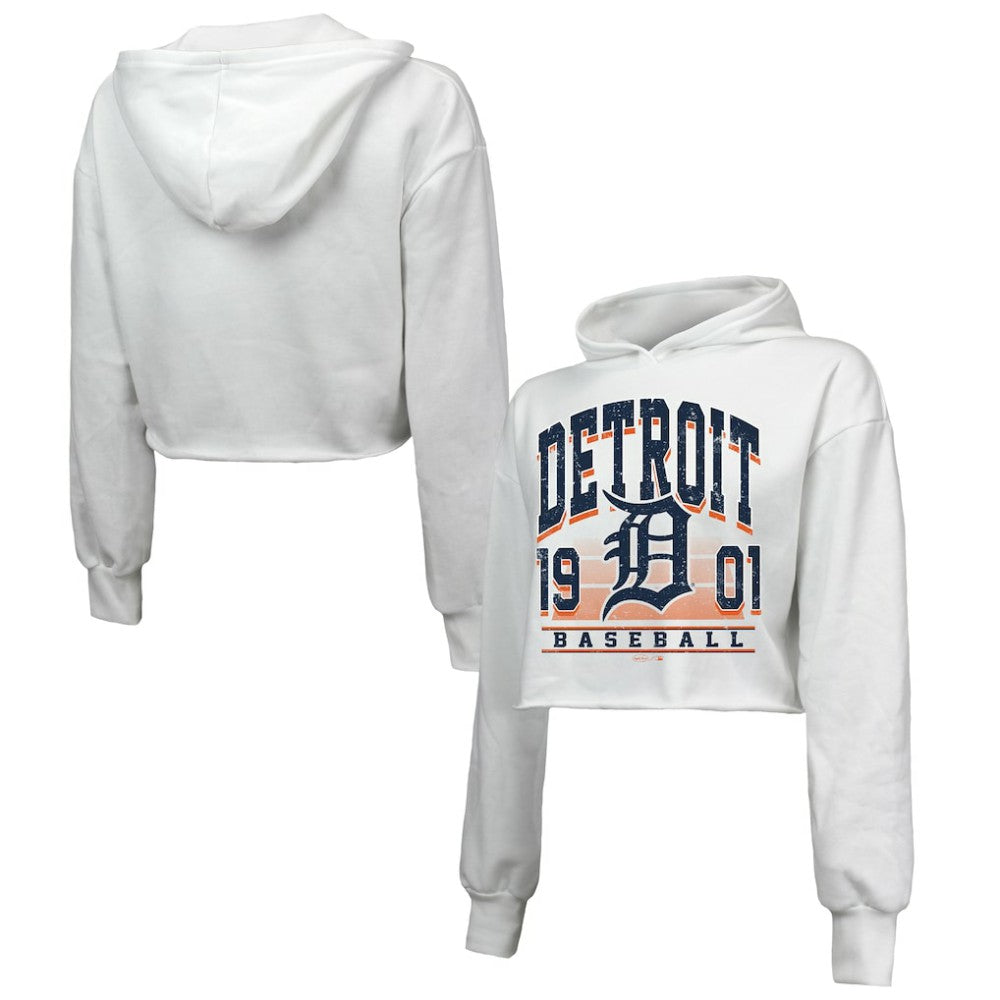 Detroit Tigers Majestic Threads Women's Cropped Have A Field Day Tri-Blend Hoodie - White