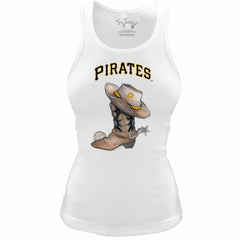 Pittsburgh Pirates Tiny Turnip Women's Fitted Vintage Cowboy Boot Tri-Blend Tank Top - White