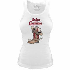 St. Louis Cardinals Tiny Turnip Women's Fitted Vintage Cowboy Boot Tri-Blend Tank Top - White