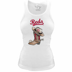 Cincinnati Reds Tiny Turnip Women's Fitted Vintage Cowboy Boot Tri-Blend Tank Top - White